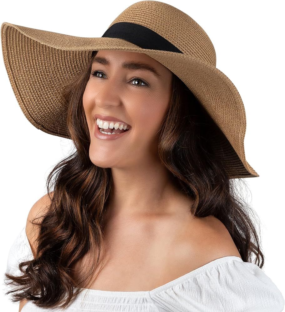 Women Floppy Sun Hat with Wide Brim—Foldable Roll-Up Straw Beach Hat UPF 50 | Amazon (US)