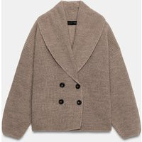 Zara - Double-Breasted Knit Jacket - Brown / Taupe - L - Woman | Zara US