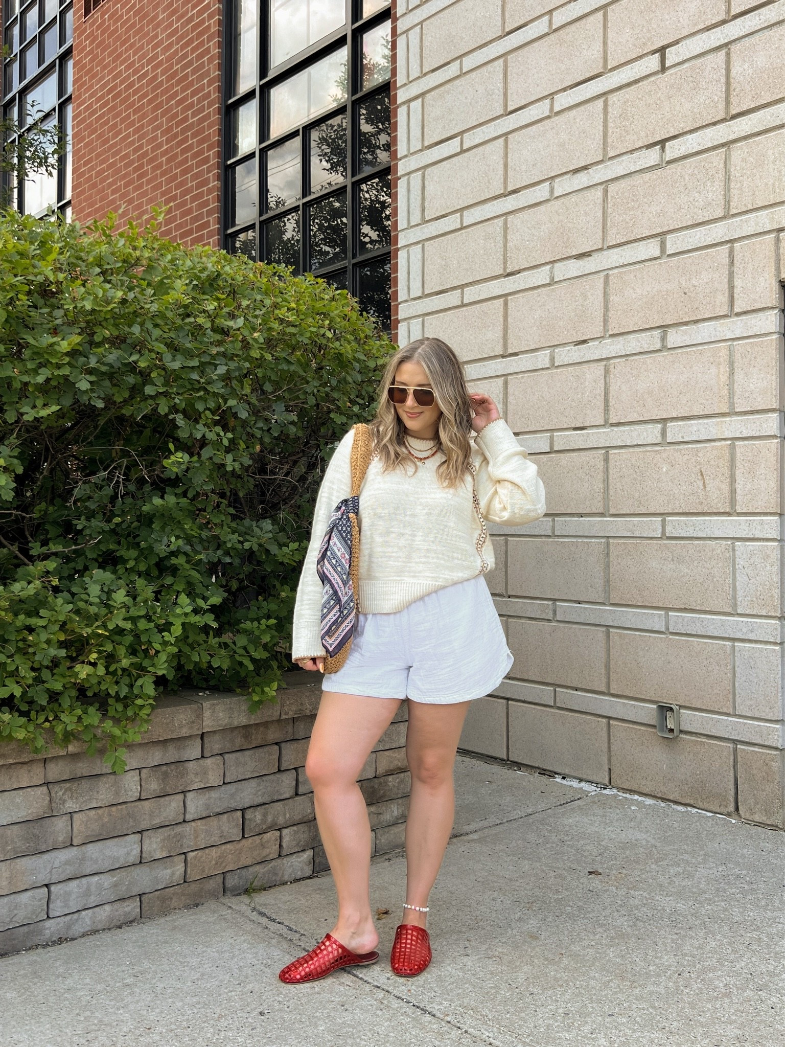Comfy ootd! Wearing my usual size L in the sweater. White shorts are old, linked similar! Jelly shoes are quite comfy, I’m usually a 9.5-10 shoe and wear a 10. Canadian shoes link under “similar products”

#LTKsummer #LTKsale #LTKmidsize