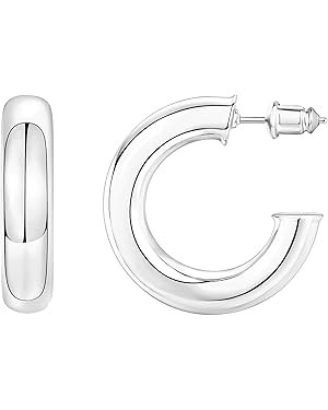 PAVOI 14K Gold Colored Extra Chunky 6.5mm Lightweight Open Hoops | Gold Hoop Earrings for Women | Amazon (US)