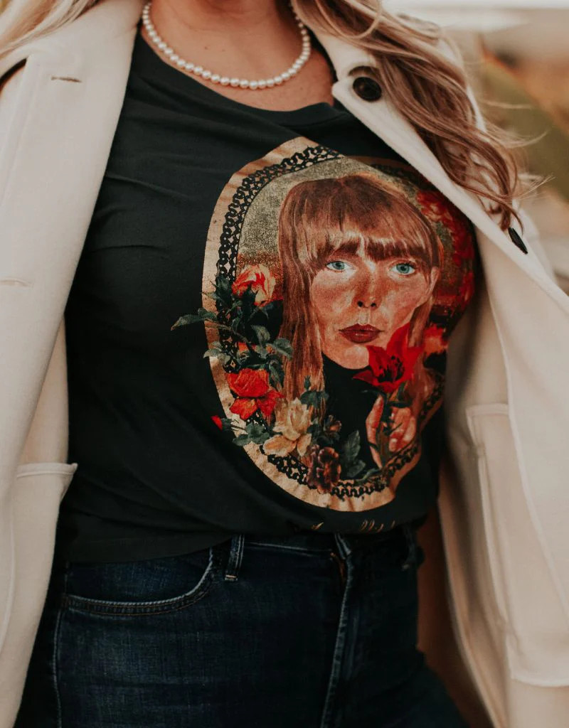 Daydreamer Joni Mitchell Painting with Flowers Solo Tee in Vintage Bla | Ambiance