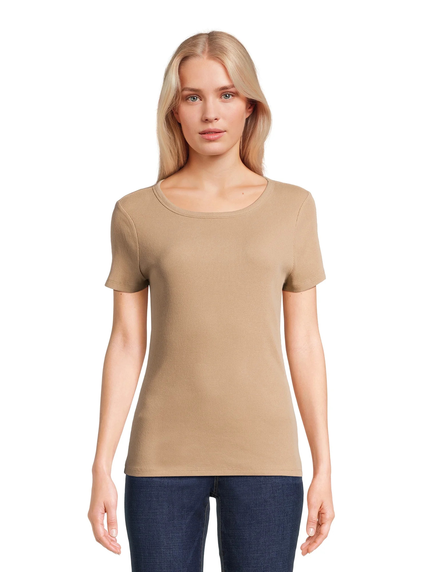 Time and Tru Women’s Rib Tee with Short Sleeves, Available in 1-Pack, 3-Pack, Sizes XS-XXXL | Walmart (US)