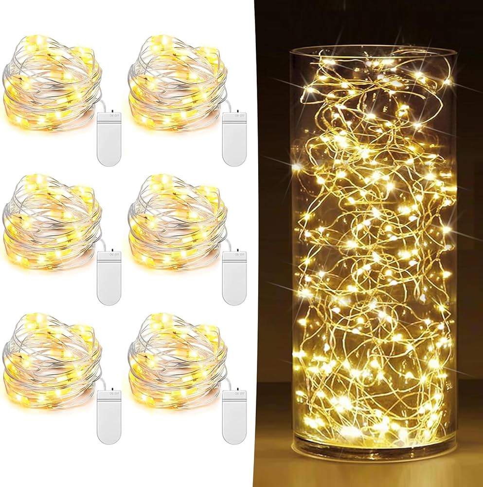 6 Pack Fairy Lights Battery Operated 7ft 20 LED Mini String Lights Twinkle Lights Silver Wire Fir... | Amazon (US)