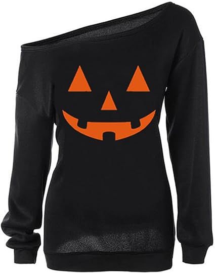 lymanchi Women Slouchy Shirts Halloween Pumpkin Long Sleeve Sweatshirts Pullover | Amazon (US)