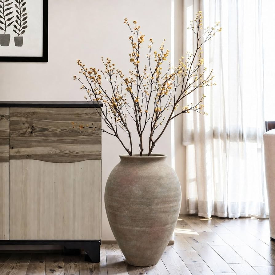 LuxenHome Rustic Ceramic Floor Vase, 17.7" Tall Terracotta Pot with Earthy Gray-Brown Finish, Vin... | Amazon (US)