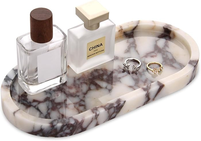 Natural Marble Tray Oval, Bathroom Vanity Tray for Countertop, Elegant Stone Decorative Organizer... | Amazon (US)