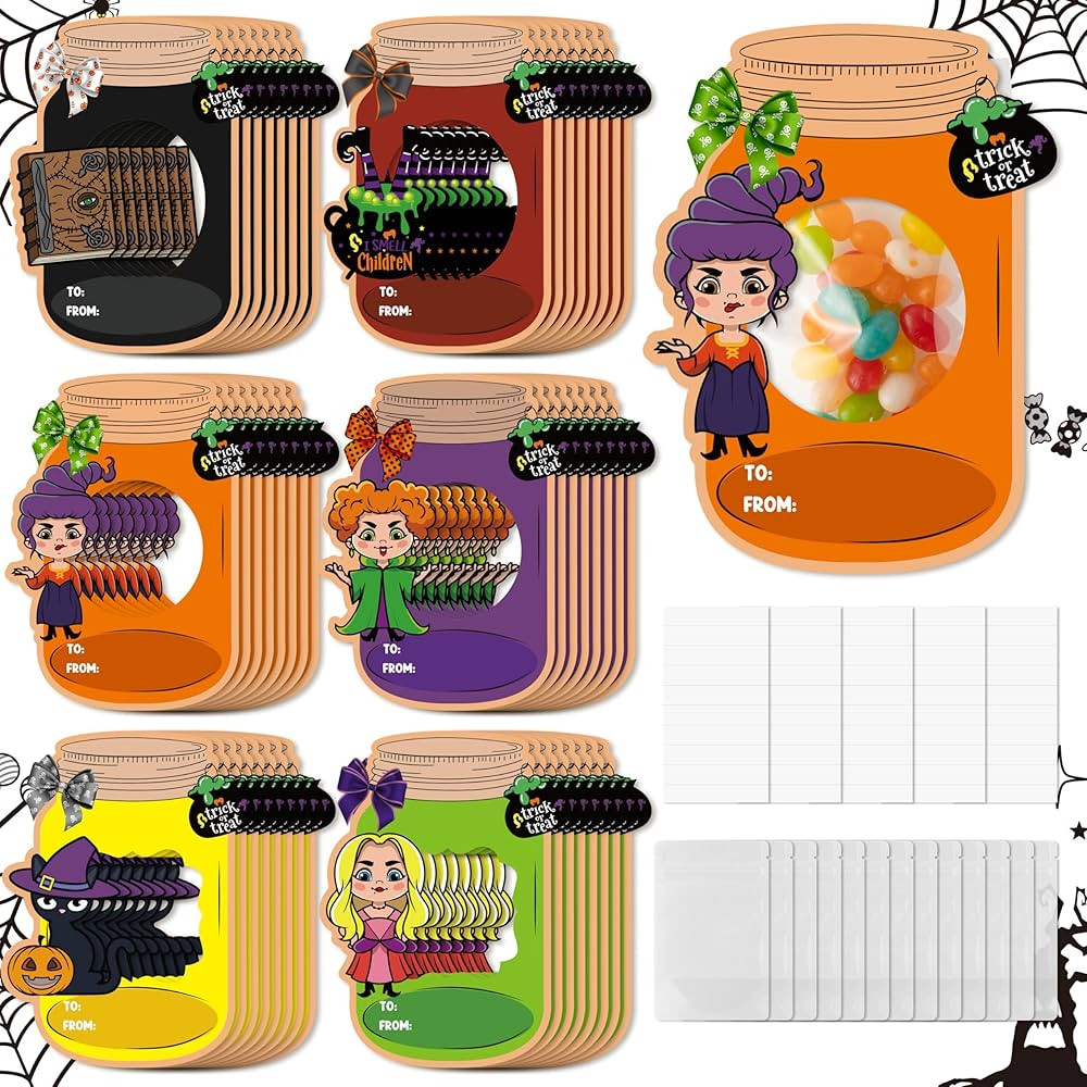 TICIAGA 48set Halloween Witch Treat Bag Fillers with Gift Cards for Kids, Happy Halloween Mason J... | Amazon (US)