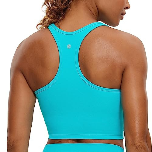 CRZ YOGA Butterluxe Womens Y-Back Racerback Longline Sports Bra - Padded Scoop Neck Workout Crop Tank Top with Built in Bra Spectral Blue X-Large | Amazon (US)
