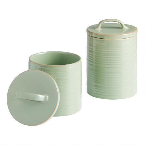 Sage Green Ribbed Ceramic Storage Canister | World Market