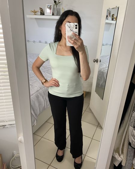 square neck top: small // strapless sticky bra: B (but I think A would fit better) // watch: rose gold

Workwear, office outfit, petite, minty mint 

#LTKfindsunder50 #LTKworkwear #LTKstyletip