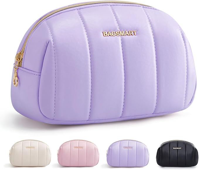 BAGSMART Small Makeup Bag PU Leather Travel Makeup Bag Organizer Makeup Pouch, Portable Cosmetic ... | Amazon (US)