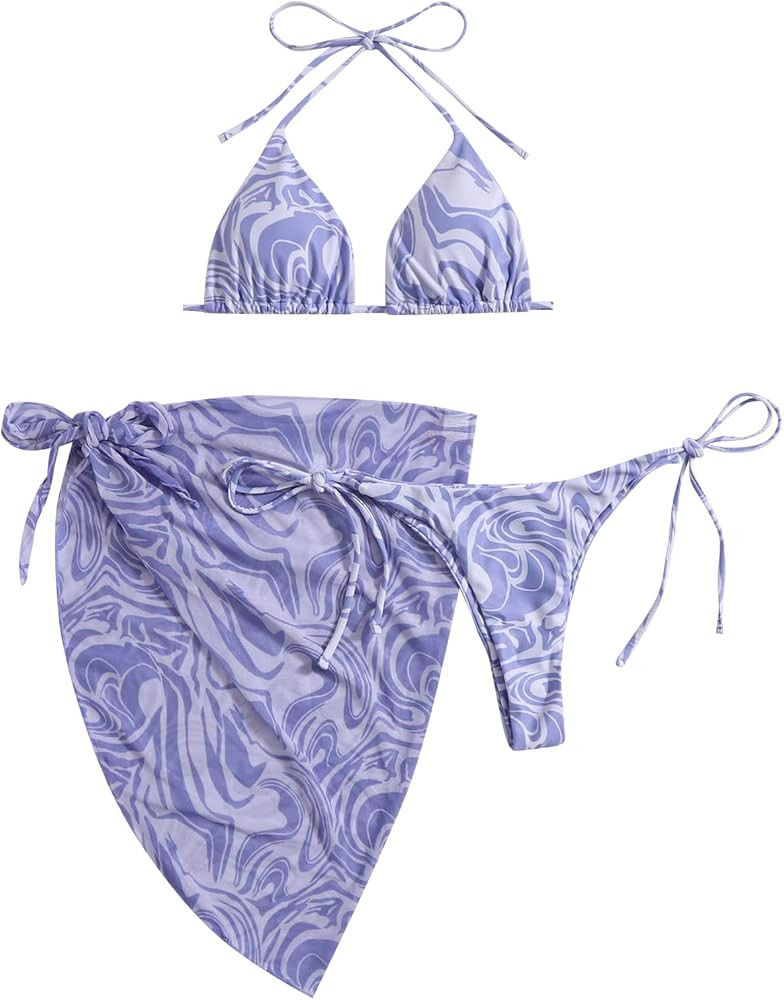 SOLY HUX Women's 3 Piece Tie Dye Bikini Set Swimsuit with Sarongs Cover Ups Beach Skirt Bathing S... | Amazon (US)