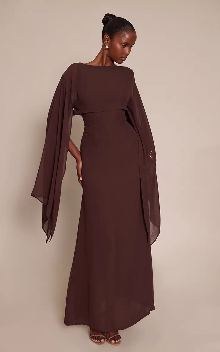 Chocolate Cape Detail Maxi Dress | PrettyLittleThing USA | PrettyLittleThing US