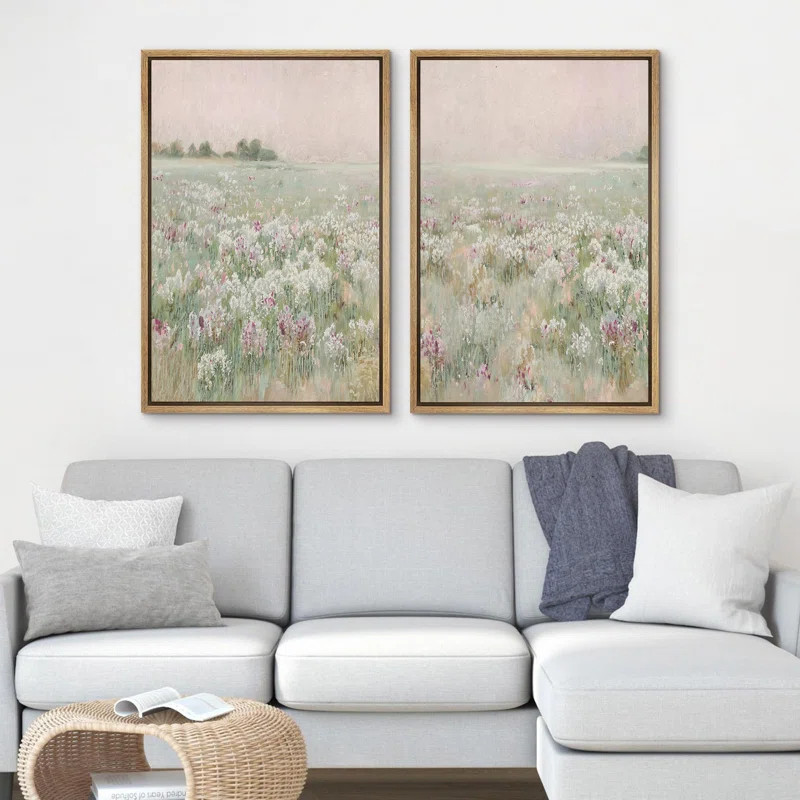 " Serene Meadow Field Pastel Floral Landscape In Hazy Dawn Light Modern Art Wall Decor Artwork " ... | Wayfair North America