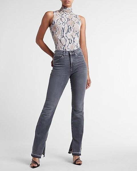 Snakeskin Sleeveless Mock Neck Thong Bodysuit | Express