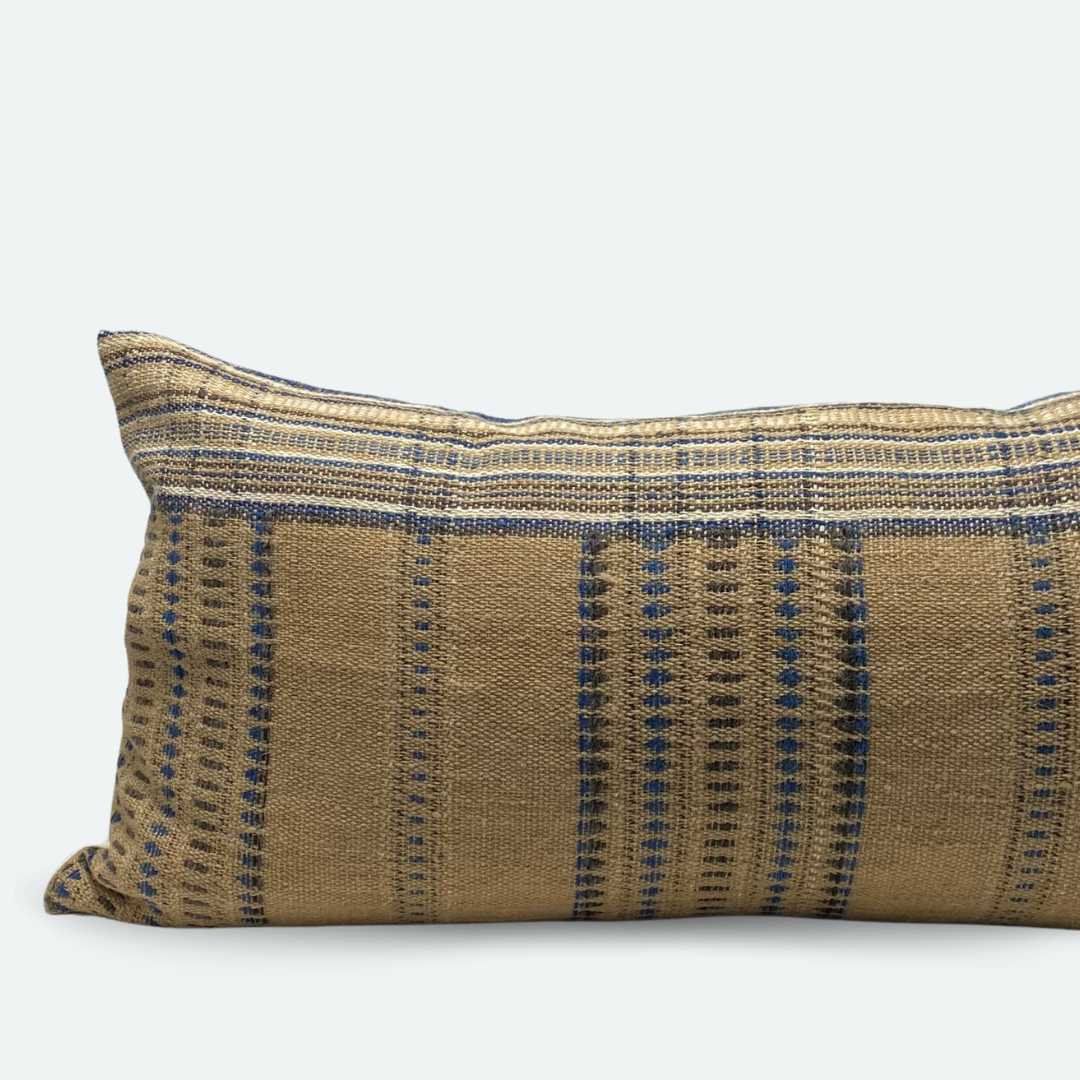 Large Lumbar Pillow Cover - Sand & Blue Indian Wool Stripe | Etsy (US)