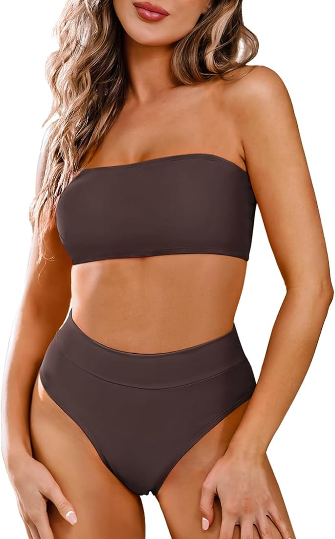 Pink Queen Women's Removable Strap Wrap Pad Cheeky High Waist Bikini Set Swimsuit | Amazon (US)