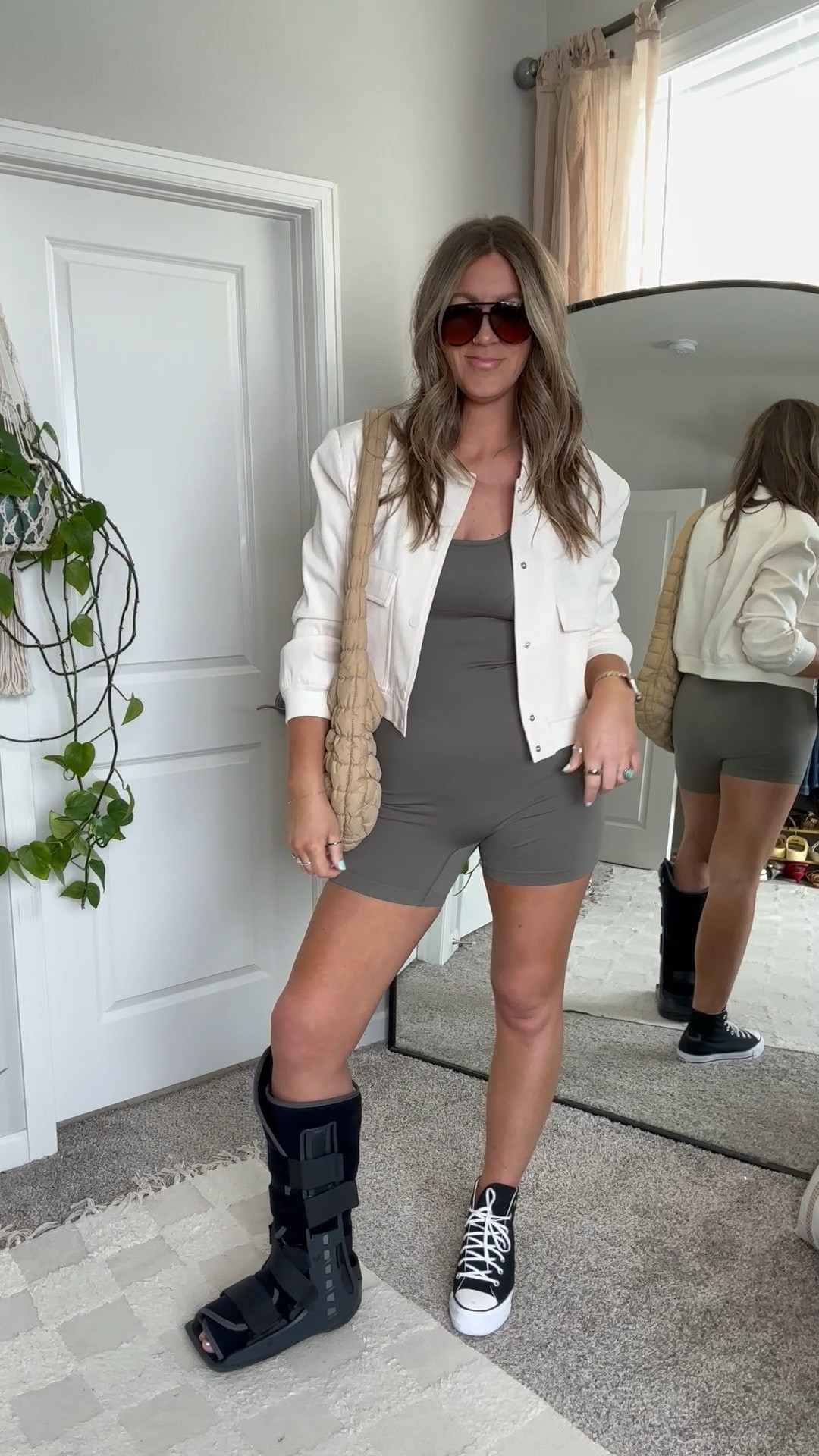 Large romper, large jacket, 10.5 sneaker (runs small big, sized down half) 

#LTKMidsize #LTKWatchNow