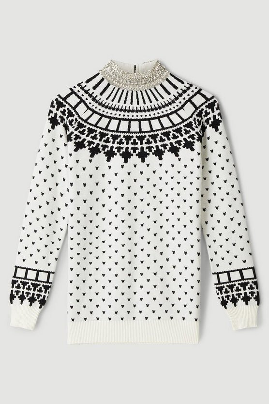 Embellished Funnel Neck Knit Jumper | Karen Millen UK + IE + DE + NL