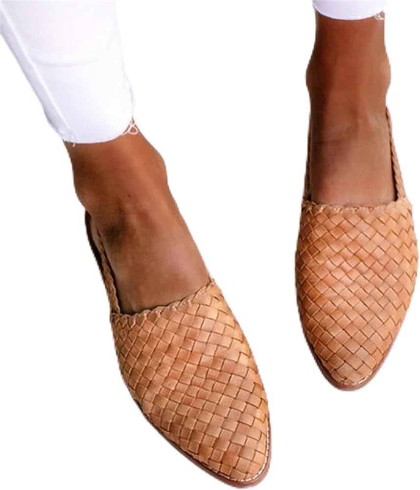 Womens Braided Pointed Toe Mule Sandals Slip On Backless Low Heel Loafer Flats Cut Out Casual San... | Amazon (US)