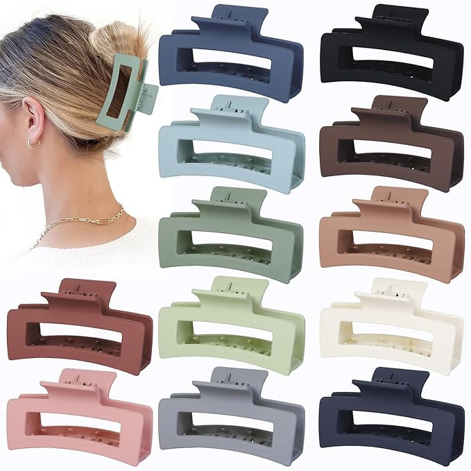 Hair Accessories - 12 Pcs 3.5 Inch Square Rectangle Jaw Clips for Women and Girls, Multicolor, Th... | Amazon (US)