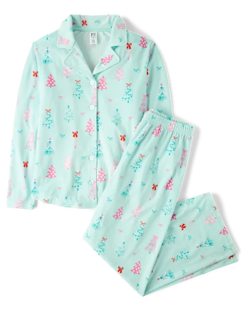 Womens Mommy And Me Christmas Tree Velour Button Front Pajamas - Green | The Children's Place