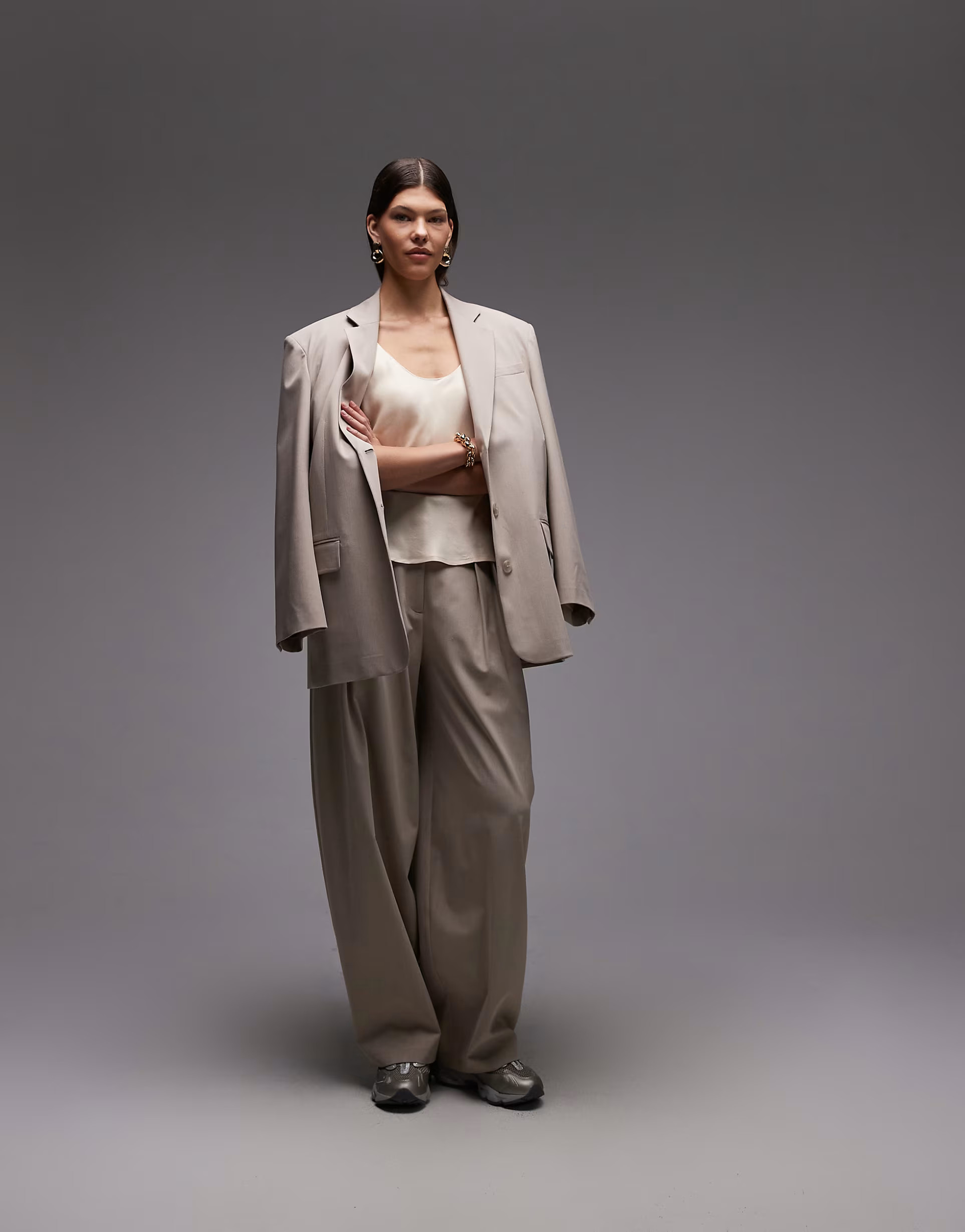 ASOS DESIGN satin scoop neck tank top in stone | ASOS | ASOS (Global)