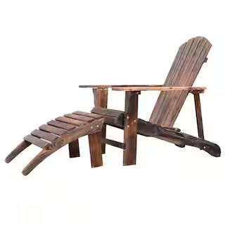 Outsunny Brown Wooden Adirondack Outdoor Patio Lounge Chair with Included Ottoman and Water-Fight... | The Home Depot