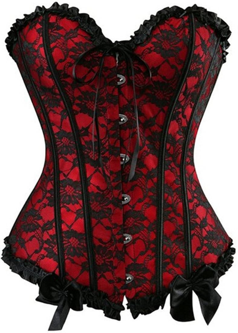Womens Floral Black Lace Trim Corset Overbust Waist Cincher Bustier Top | Amazon (US)