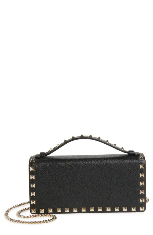 Valentino Garavani Rockstud Leather Wallet on a Chain in Black at Nordstrom | Nordstrom