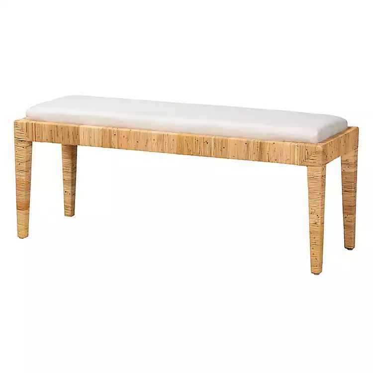 New! Ivory and Natural Woven Rattan Bench | Kirkland's Home
