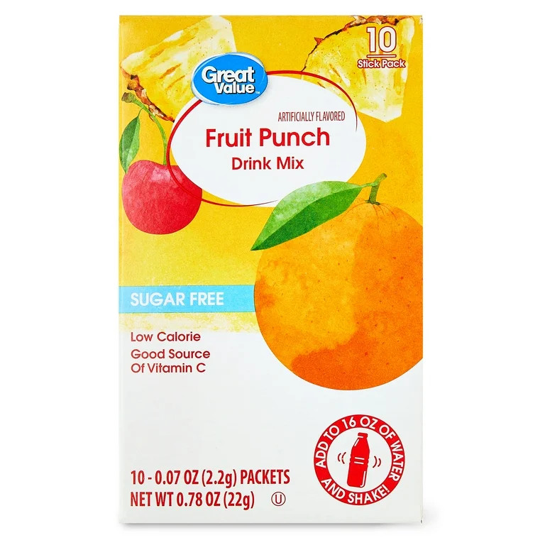 Great Value Sugar-Free Fruit Punch Drink Mix, 0.78 oz, 10 Count | Walmart (US)
