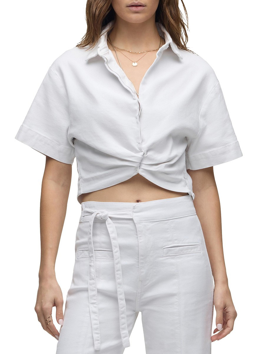 Hudson Jeans Women's Knotted Button-Front Crop Shirt - White - Size S | Saks Fifth Avenue OFF 5TH