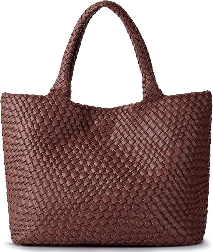 Woven Bag for Women, Fashion Top Handle Shoulder Bag Soft Vegan Leather Shopper Bag | Amazon (US)