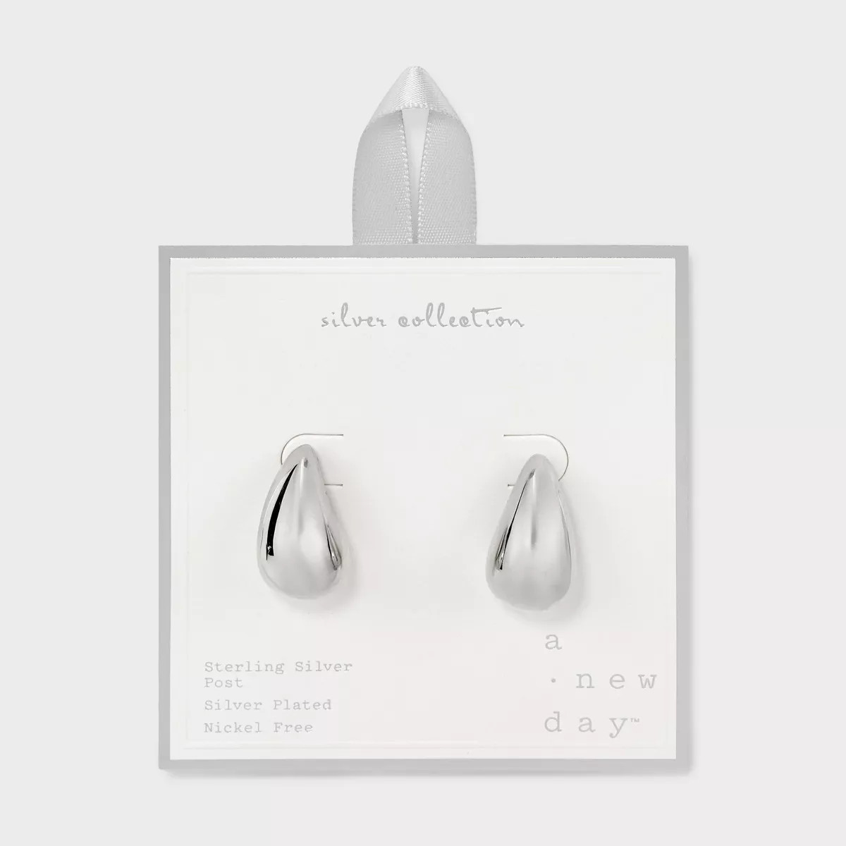 Silver Plated Brass Puff Tapered Hoop Earrings - A New Day™ Silver | Target