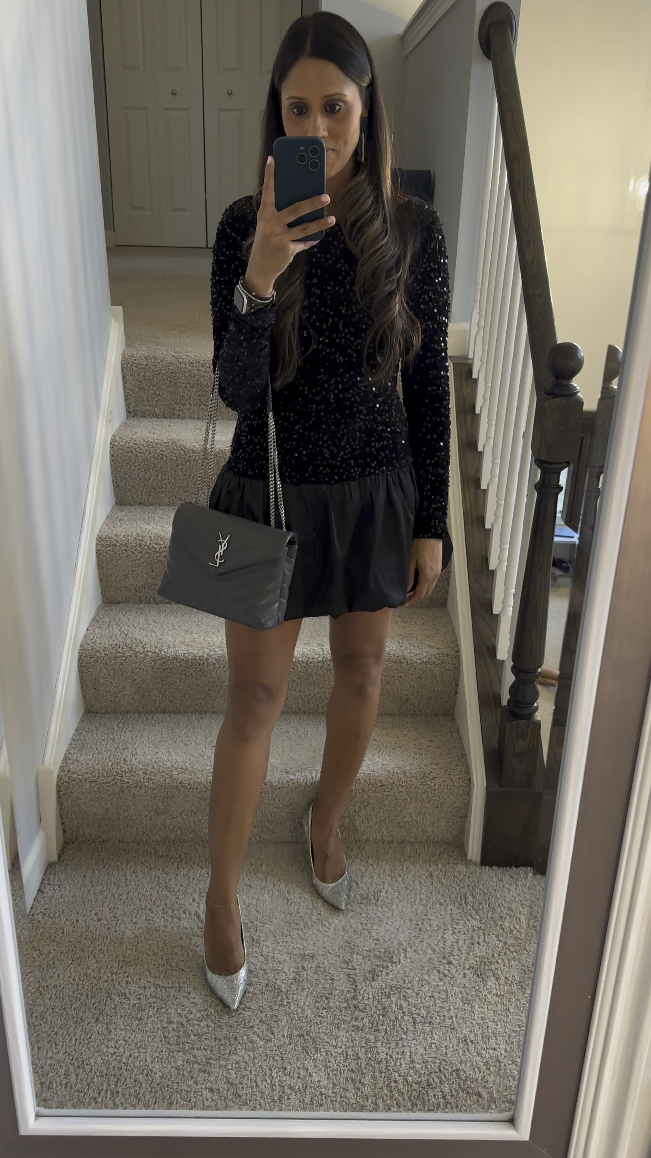 Give me all the sequin and bubble dresses! Paired with my favorite sparkle shoes and my bag! Amazing outfit for a girls night and dress is true to size 

#LTKParties #LTKWatchNow #LTKFindsUnder100