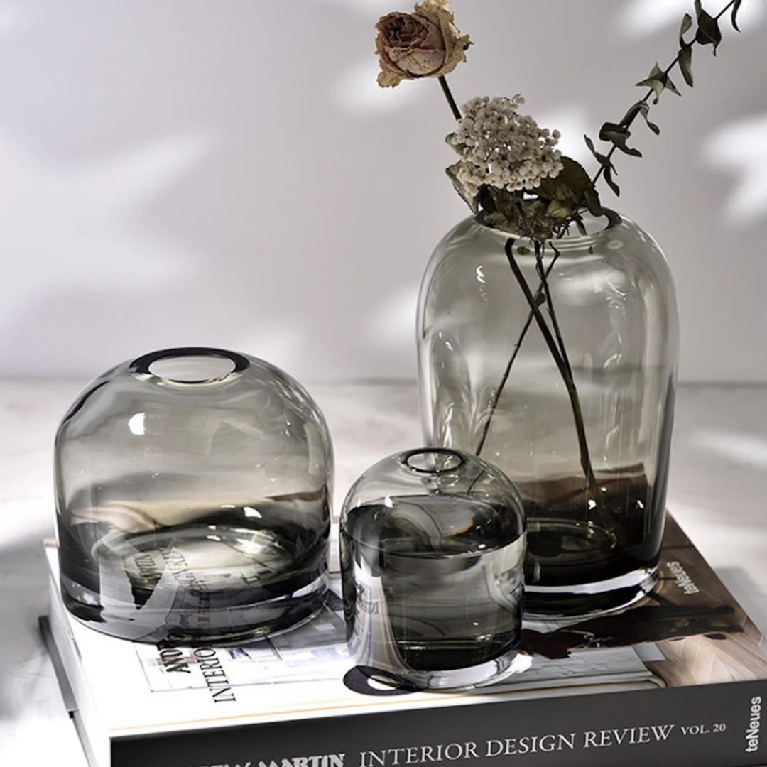Nordic Smoked Glass Vase,  Black Modern Art Vase, Minimal Home Accessories, Monochrome Vase, Glas... | Etsy (US)