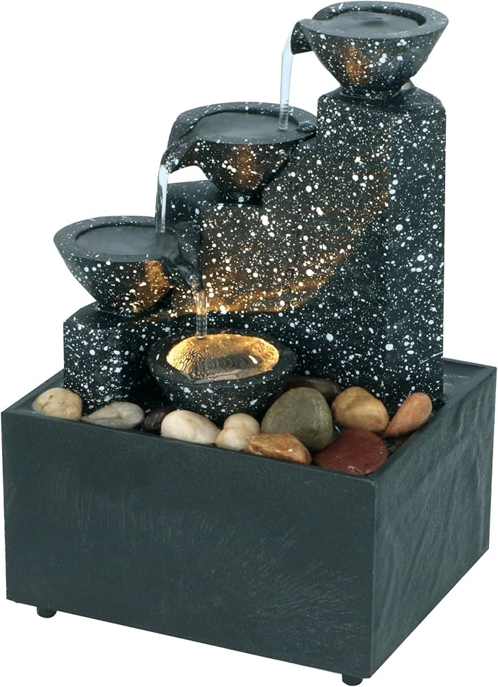 Well Being Tabletop Cascading Fountain Miniature Three Tier Bowl Water Feature | Amazon (UK)