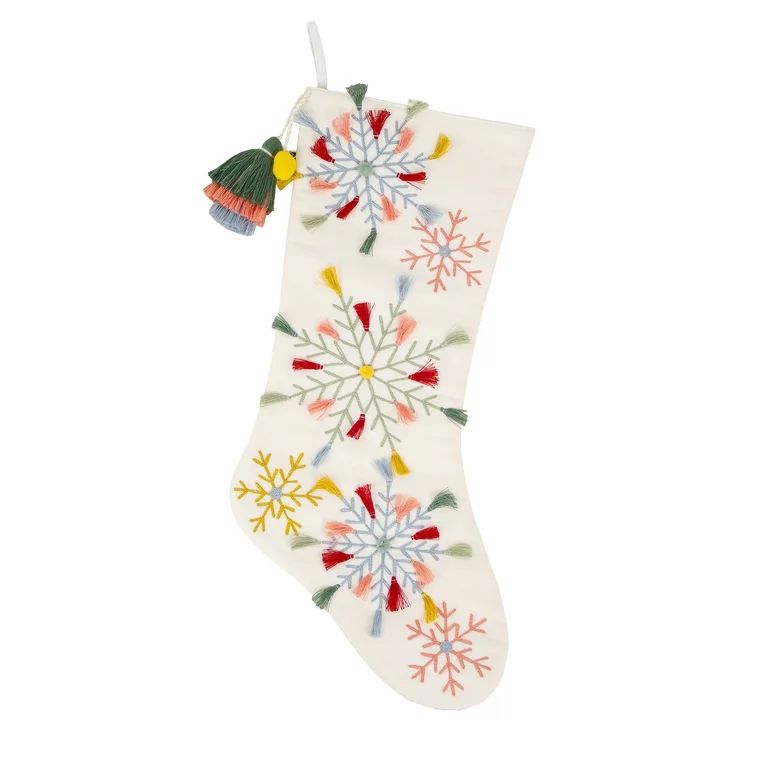 HGTV Home Collection Boho Multicolor Snowflake Embroidered Christmas Stocking, White, 20 in | Walmart (US)