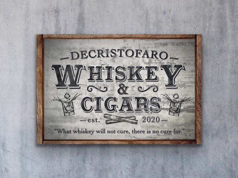 Personalized Whiskey & Cigar Bar Sign | Family Name Canvas | Man Cave, Game Room, Theater Decor |... | Etsy (US)