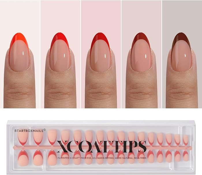 BTArtboxnails XCOATTIPS Red French Tip Press on Nails - Red French Tip Nails Almond, Christmas Pr... | Amazon (US)