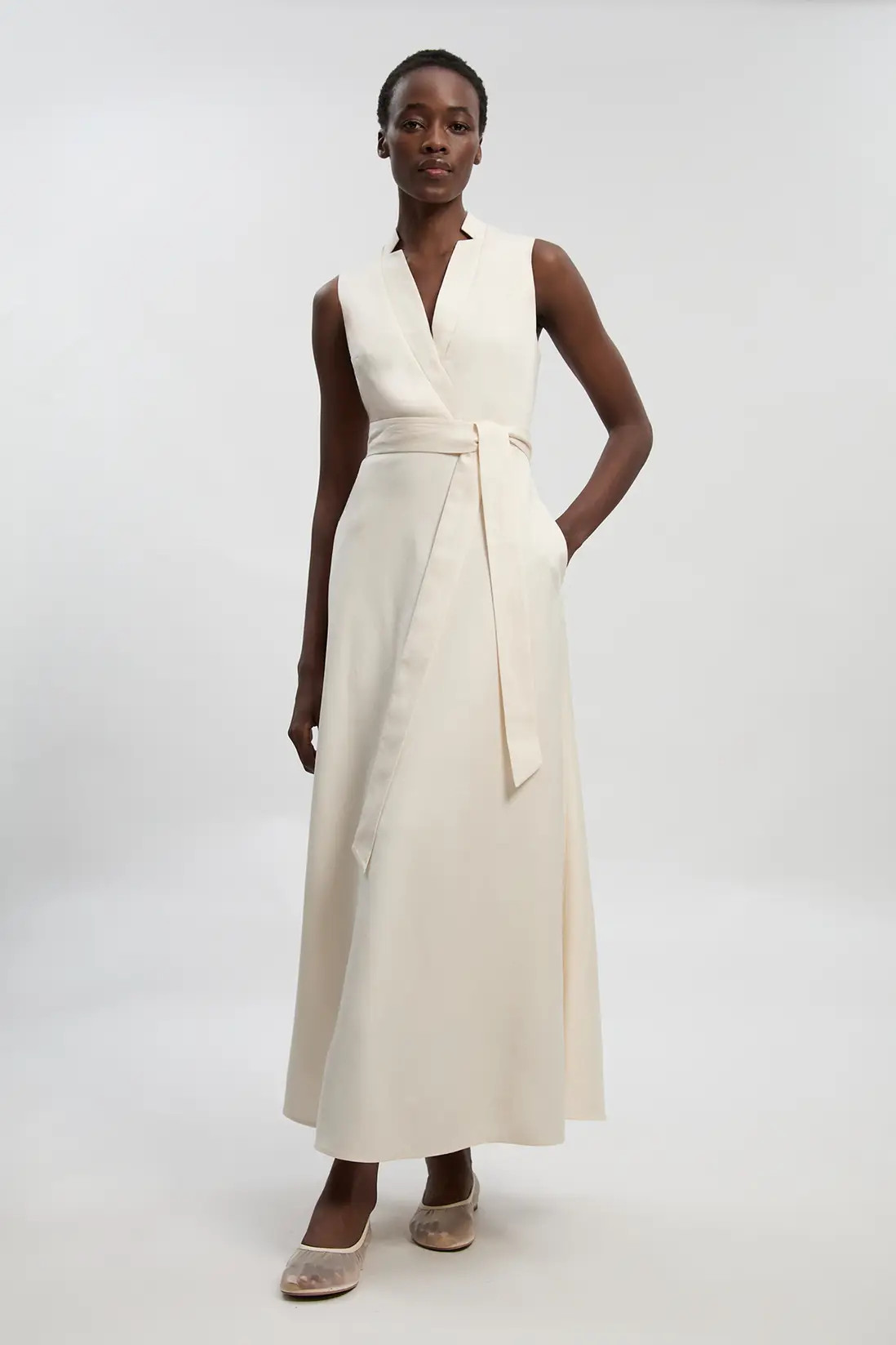 Tailored Linen Wrap Tie Waisted Maxi Dress | Karen Millen UK + IE + DE + NL
