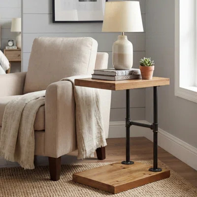 Solid Wood End Table, C-Shaped Side Table Accent Table With Shelf For Living Room, 19.68" L X 13.78" W X 23.62" H | Wayfair North America