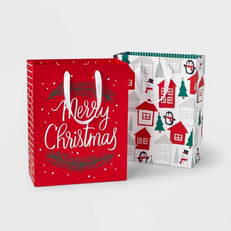 2ct Large Cub Gift Bag 'Merry Christmas'/Village - Wondershop™ | Target