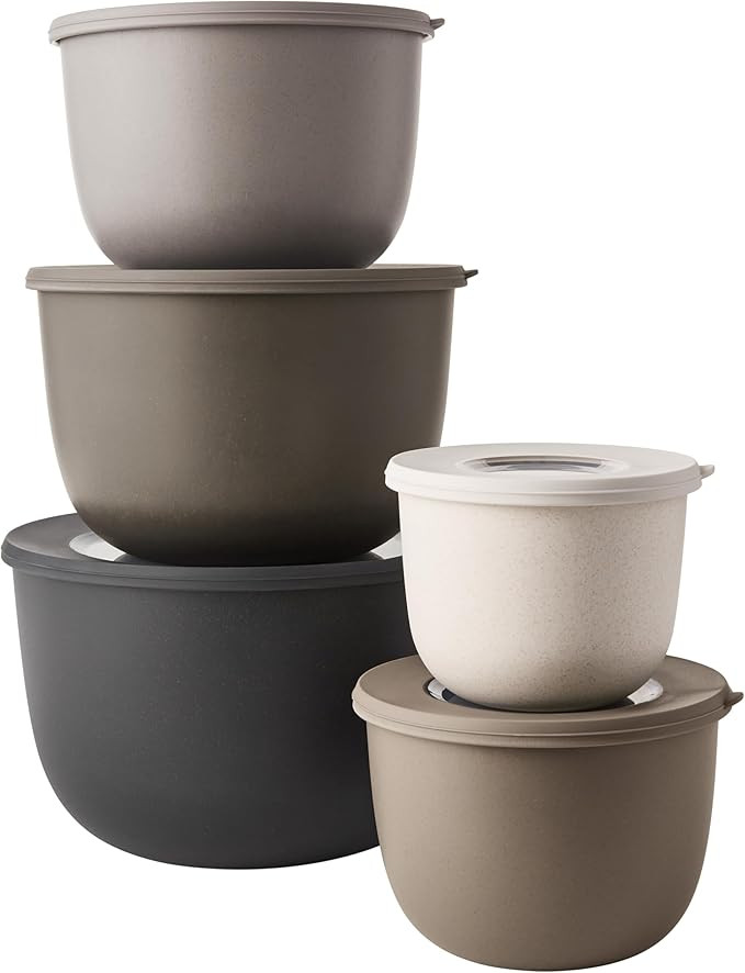 10-Piece Wheat Straw Mixing Bowl Set With Lids, Microwaveable, 5 Bowls and 5 Lids - Grey | Amazon (US)