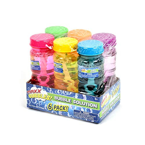 Sunny Days Entertainment 6 Pack Bubble Solution – 4oz Bubble Blower Bottles with 6-Hole Wand | Bottle of Bubble Solution for Kids | Birthday Party Favor Toy - Maxx Bubbles | Amazon (US)