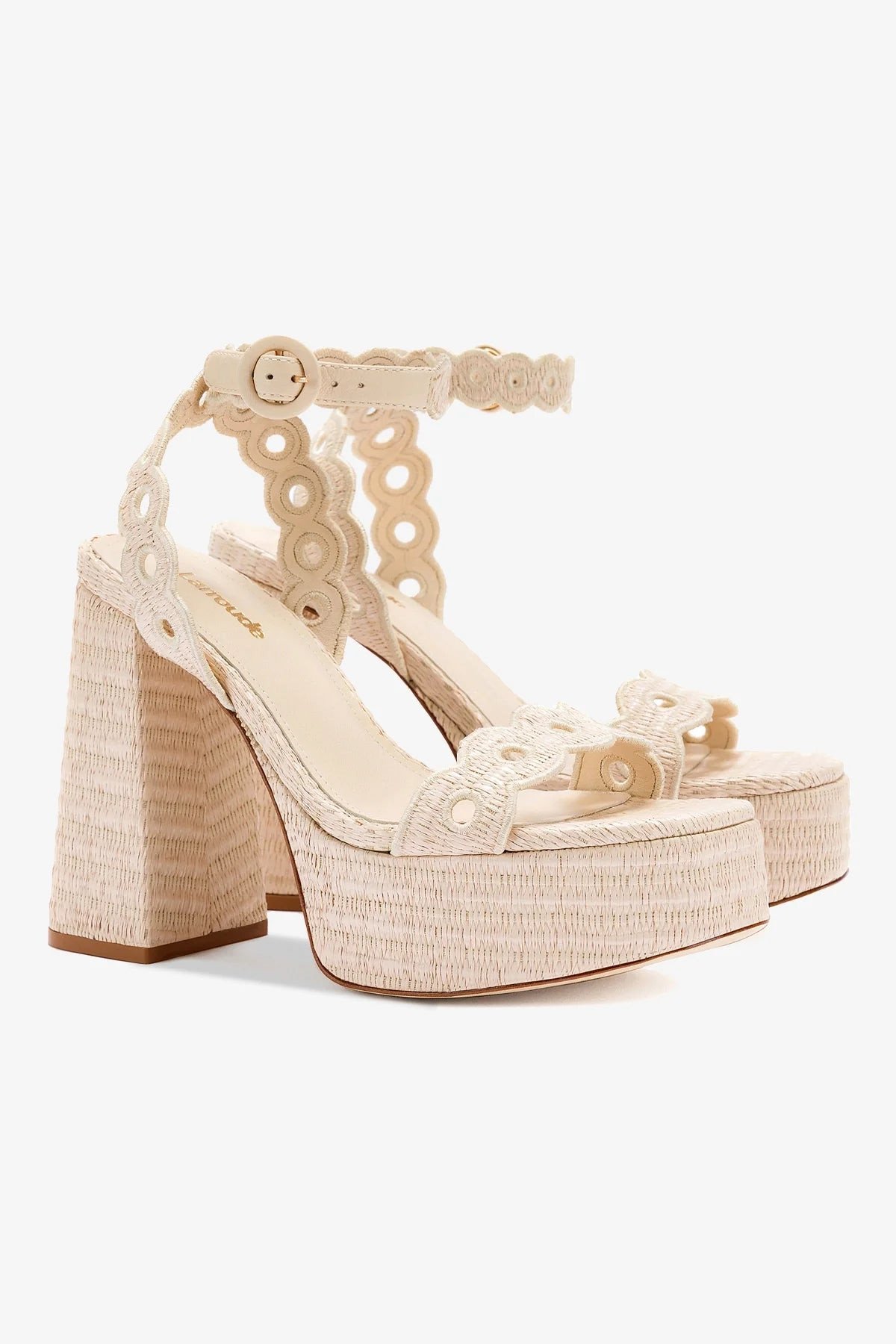Dolly Broderie Sandal In Natural Raffia | Larroude