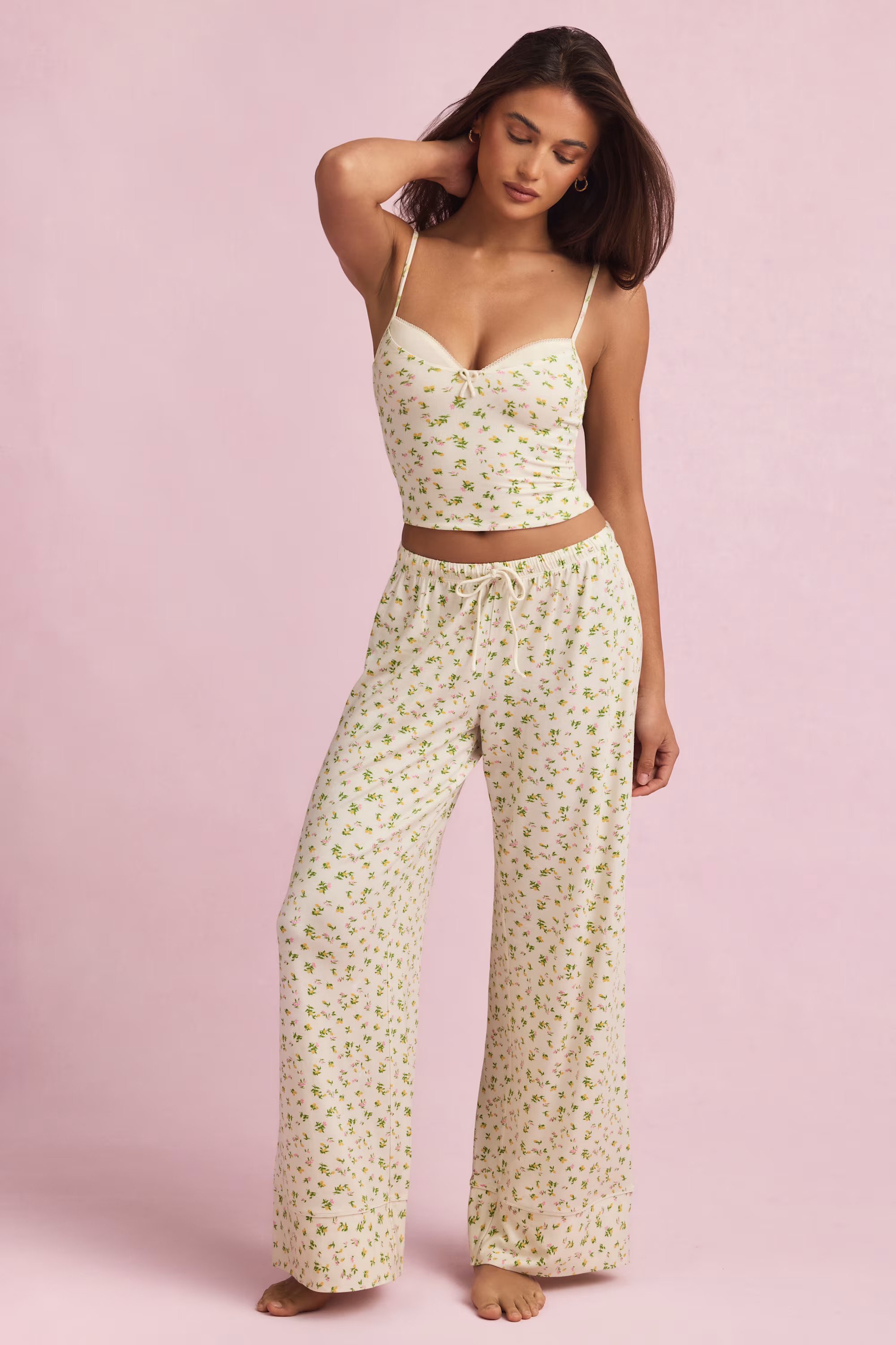 Modal Mid-Rise Pyjama Trousers in Lemon Print | Oh Polly