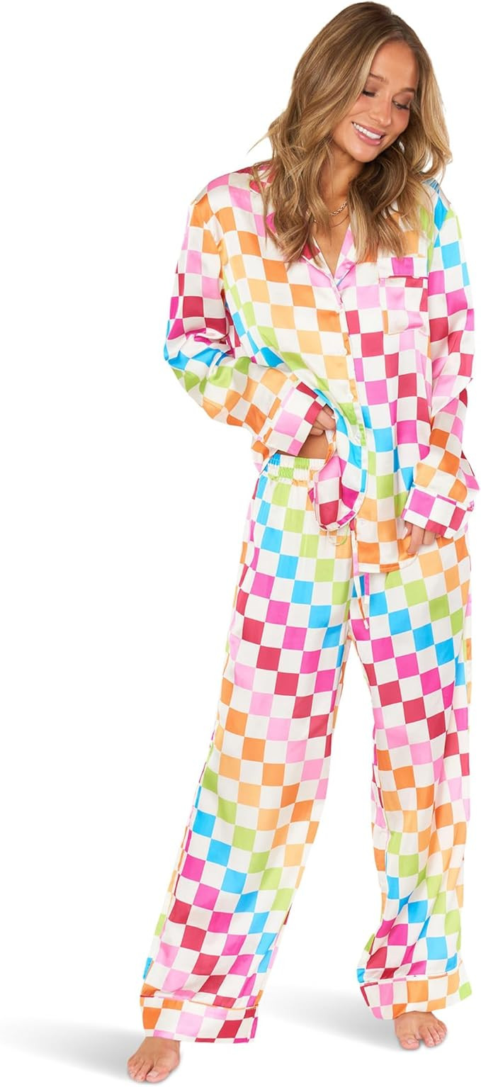 Show Me Your Mumu Classic PJ Set Multi Checker Silky LG | Amazon (US)