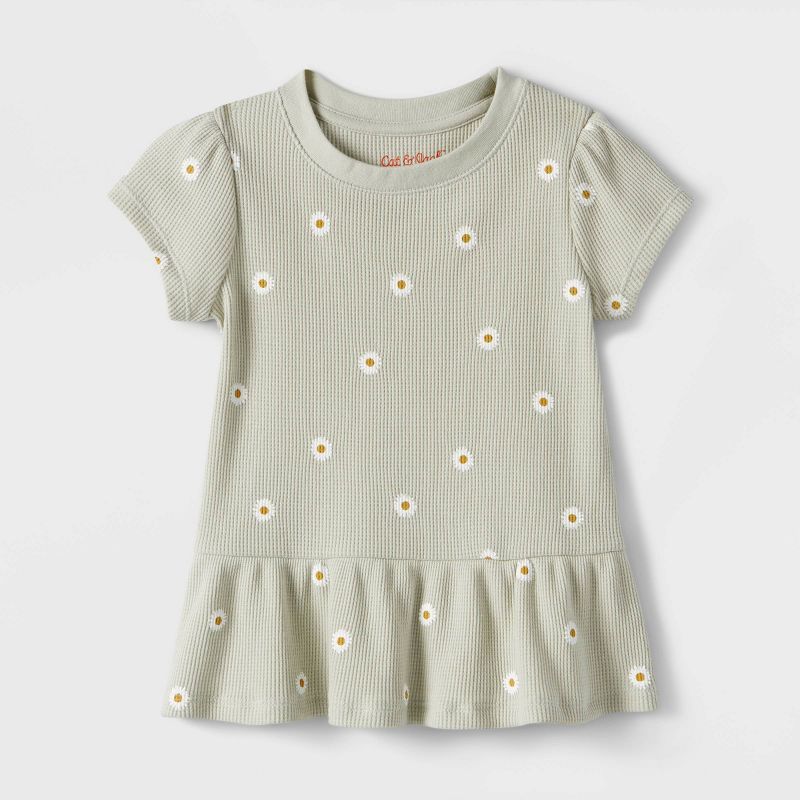 Toddler Girls' Floral Waffle Short Sleeve Top - Cat & Jack™ Green | Target